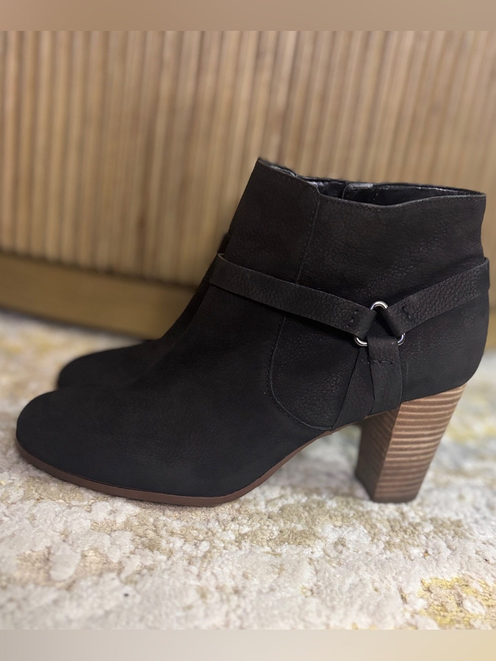 Cole Haan Calixta Black Leather Harness Ankle Booties Boot Block Heel Size 10B